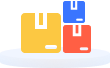 Colorful stacked boxes in yellow, blue, and red on a white surface.